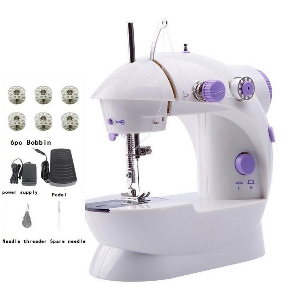 Mini Sewing Machine Portable Household Night Light Foot Pedal Straight Line Hand Table Two Thread Kit Electric Stitch Machine