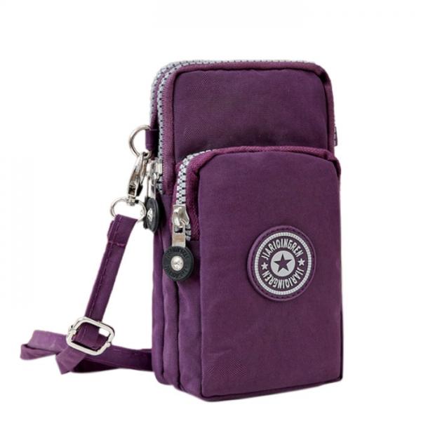 Multifunctional Three Layers Storage Bag Phone Bag Handbag Wrist Bag Dark Purple