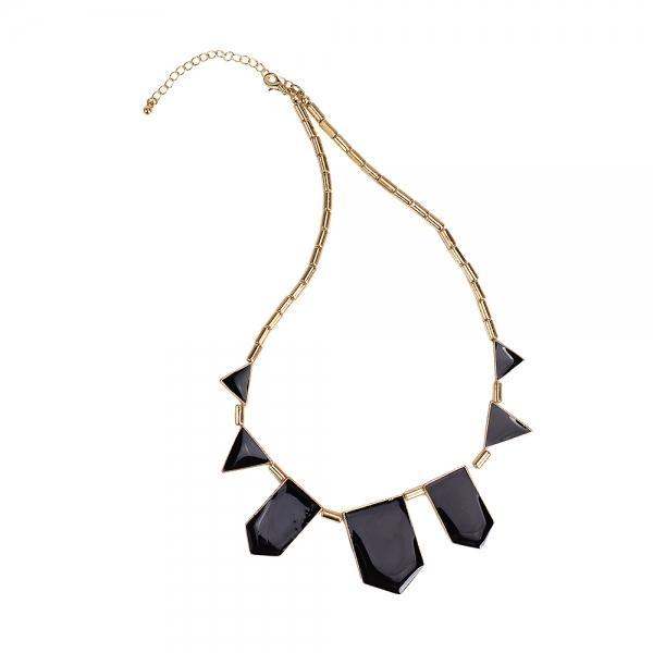 NC-5005 Women's Geometric Collar Style Pendant Zinc Alloy Necklace Black & Golden - stringsmall