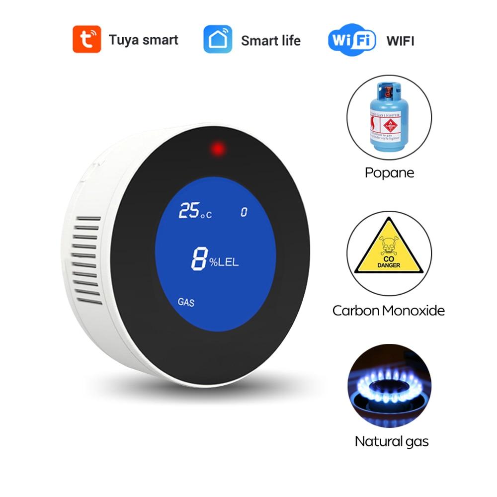 Tuya Wifi/GPRS LCD Smart Combustible Gas Leak Alarm Sensor Temperature Monitoring Kitchen Security System