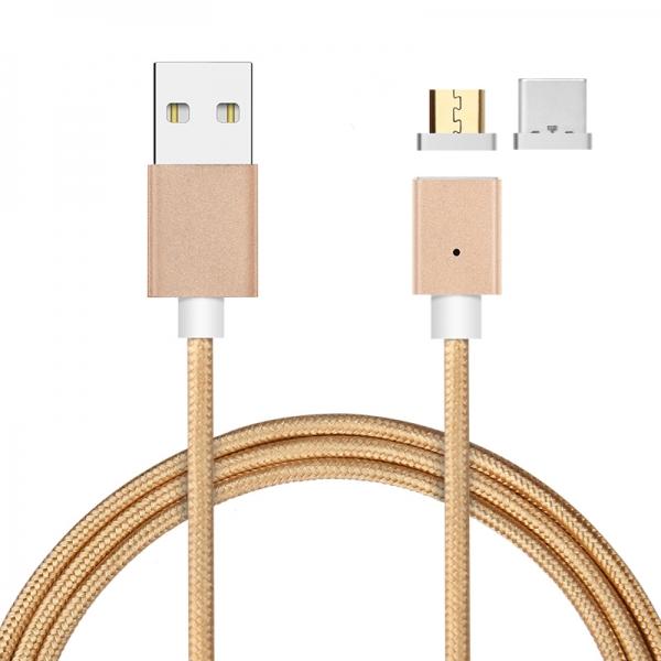 New Fast Charging Cable M3 One to Two Magnetic Data Cable USB Charger TYPE-C Interface Models Can be Used - Gold