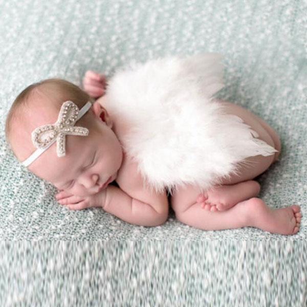 Newborn Photography Costume Props Baby Boys Girls Angel Wings + Headband Set White