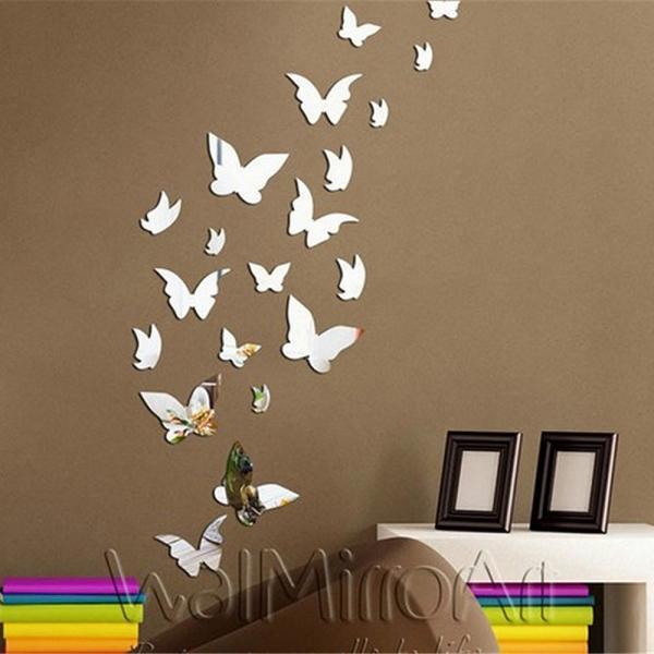 Newest Butterfly Mirror Wall Sticker Innovative Wall Decoration Sticker Silver - stringsmall