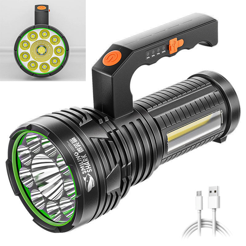 Super Bright Portable T6+9LED 100000LM Torch USB Rechargeable Power Indicator LED Searchlight 4 Modes Waterproof Strong Spotlight with COB side light