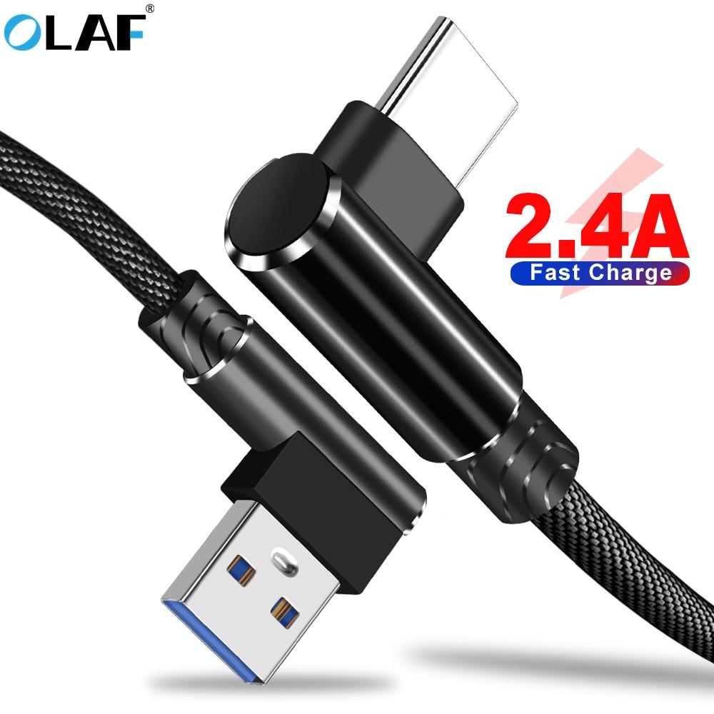 OLAF USB Type C Cable 90 Degree Fast Charging Data USB C Cable For Samsung S10 S9 S8 Xiaomi mi8 mi9 Huawei P20 P30 USB-C Charger