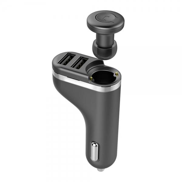 OVEVO Q15 2 in 1 Intelligent Car Charger Bluetooth Wireless In-Ear Earphone Dual USB Ports