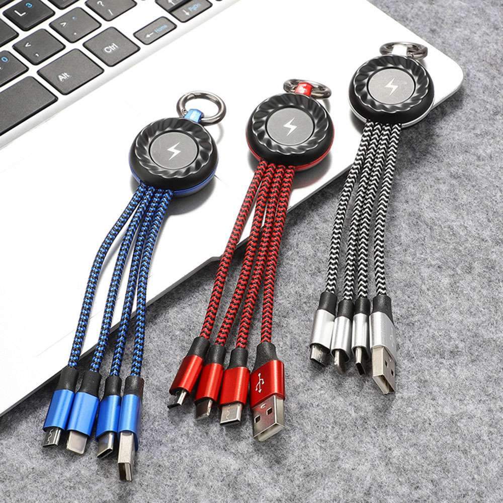 One drag three luminous data cable lighting type-c micro keychain three in one charging cable for iphone huawei xiaomi