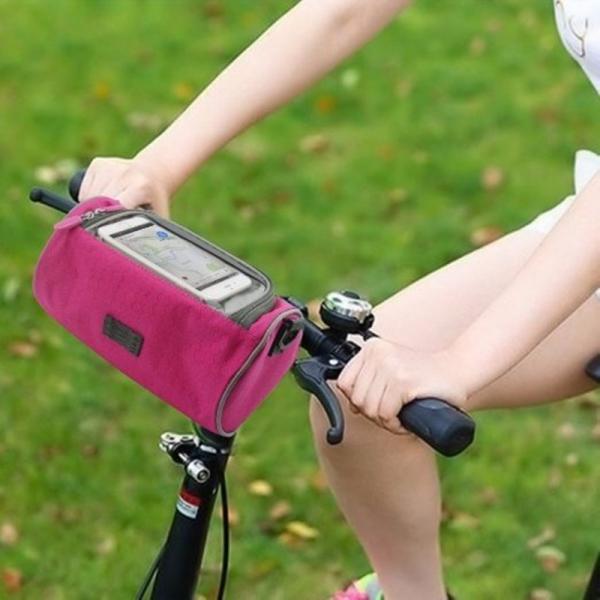 Outdoor Bicycle Bike Pouch Handlebar Bag with Touch Screen Cover for Max 10inch Smartphone Rose Red