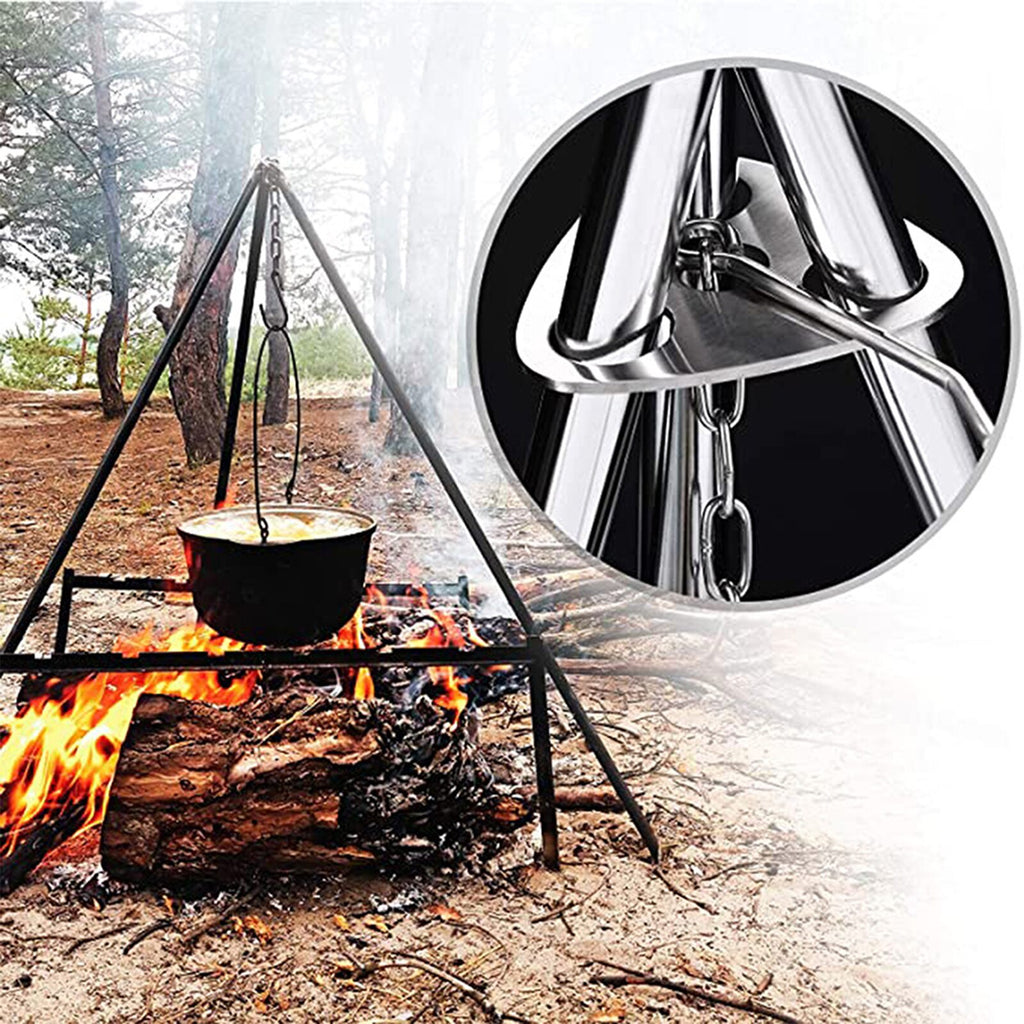 Outdoor Camping Bonfire Tripod Portable Triangle For Fire Hanging Pot Campfire Cookware Picnic Hanging Pot Holder Grill Tool