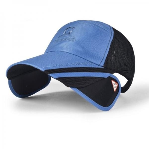 Outdoor Fishing Unisex Polyester Mesh Wide Brim Baseball Cap with Retractable Lens Blue
