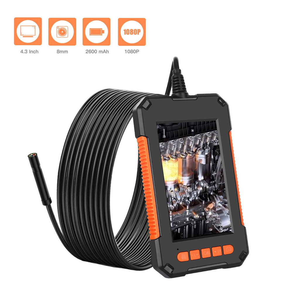 1080P HD 4.3 inch 8mm Industrial Endoscope LCD Digital Inspection Camera WIth 2/8/10 Meters Hard Wire
