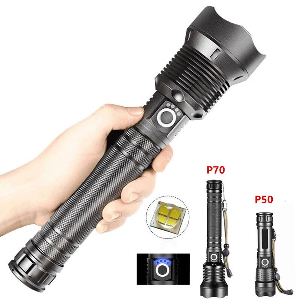 P50/P70 Super Powerful Max. 4000 Lumen Zoomable 5 Modes Outdoor Hunting Camping Tactical Flashlight with High Capacity Battery
