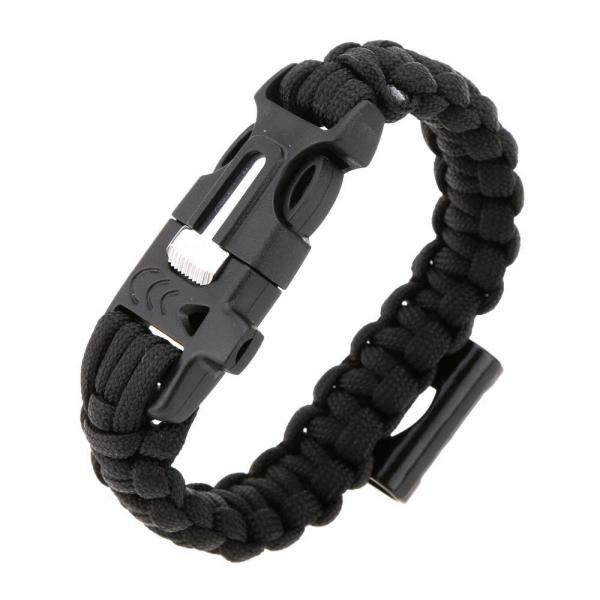 Paracord Outdoor Travel Emergency Quick Survival Bracelet with Flint-Black
