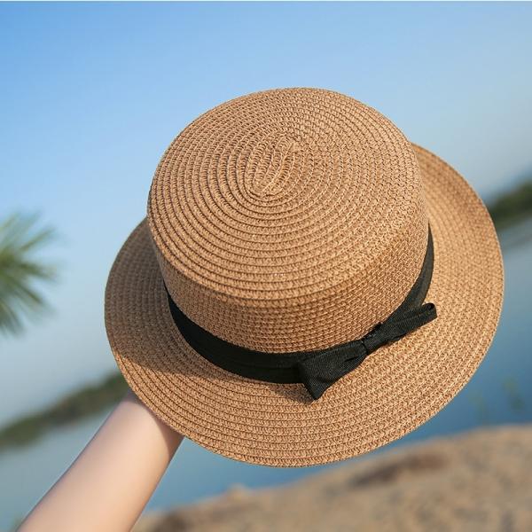 Parent-child Flat Brim Bowknot Straw Sun Hat Summer Beach Casual Cap - stringsmall