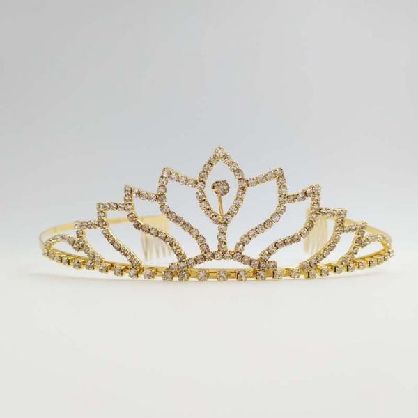 Petals Shaped Rhinestone Headband Crown Tiara Hair Comb SZ2 Golden