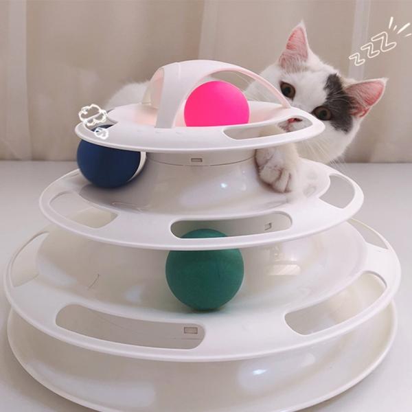 Pets Interactive Toys Cats Four Level Turntable Pet Intellectual Track Tower Funny Cat Toy White
