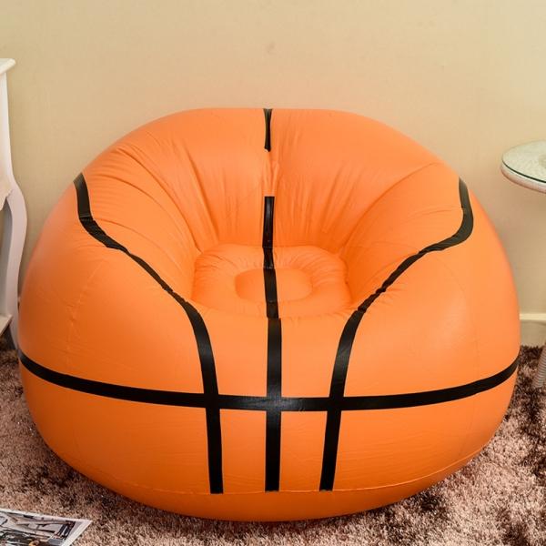 Portable Basketball Pattern Flocking Fast Inflatable Lazy Sofa Chair Sleep Bed Home Garden Furniture Orange & Black