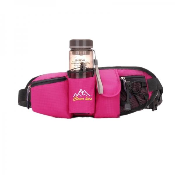 Portable Multifunction Bottle Carrier Outdoor Waist Bag Sports Pack Bag Storage Phone Bag Rose Red