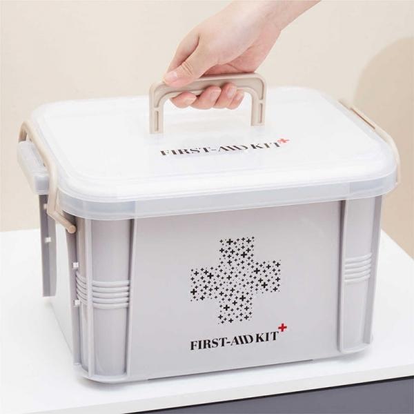 Portable Plastic Medicine Storage Box First Aid Kit Box Organizer with Compartments Gray L