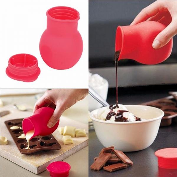 Practical Silicone Chocolate Melting Pot Mould Butter Sauce Milk Baking Pouring Red