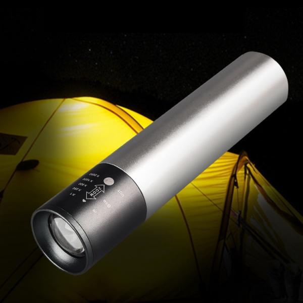 Q5 Multi-Function USB Charging High Power Telescopic Zoom LED Light Flashlight Power Bank Torch - Silver