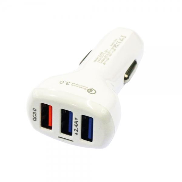 QC3.0 3USB 5A Car Fast Charger - White