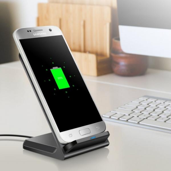 Qi Q740 Wireless Fast Charge 2 Coils 10W Desktop Charger Holder for iPhone / Samsung - Black