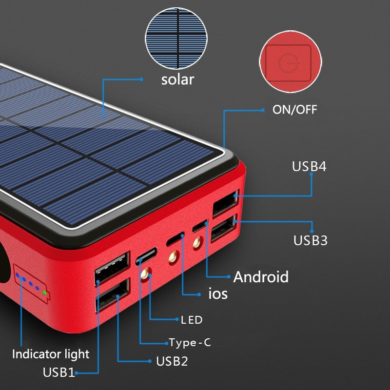 Solar Power Bank for with Camping Light 4USB External Battery Powerbank Fast Charger