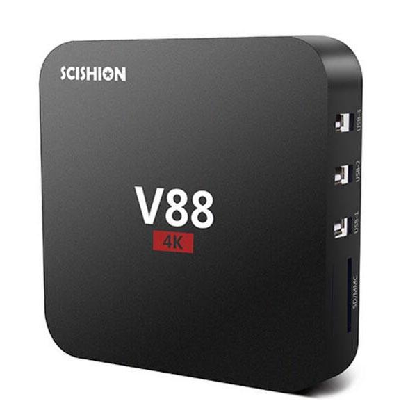 SCISHION V88 Android 7.1 4K Rockchip 3229 Quad-Core H.265 1GB DDR3 RAM 8GB eMMC ROM TV Box AU Plug Black