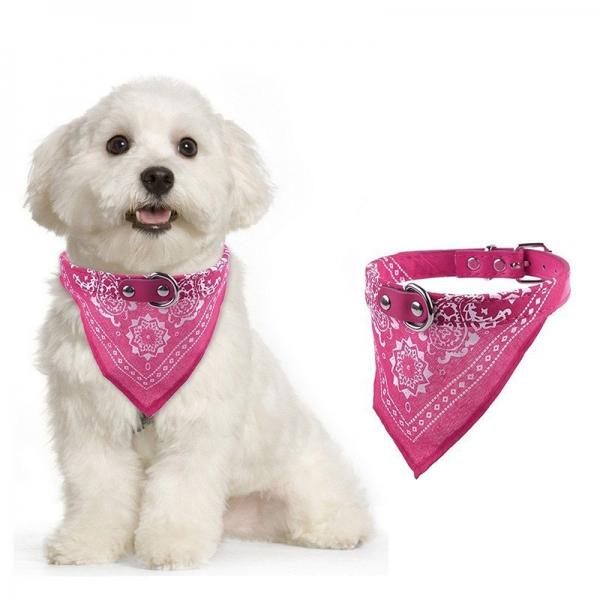 Scarf Dog Collar Lead Adjustable Dog Bandana Necklace Pet Dog Cat - M Pink