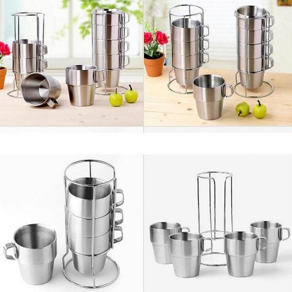 Set of 4 Stainless Steel Double Layer Heat Insulation Coffee Cups