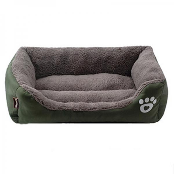 Dogs Bed Waterproof Bottom Soft Fleece Warm Cat Bed House for Small Pet Dark Green - L