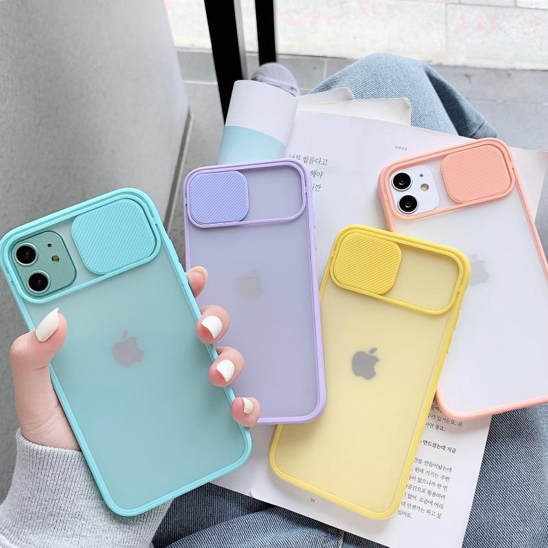 Slide Camera Lens Protection Phone Case For iPhone 11 Pro 12Pro XR XS Max 7 8 Plus X Matte Transparent Soft Back Cover Shell