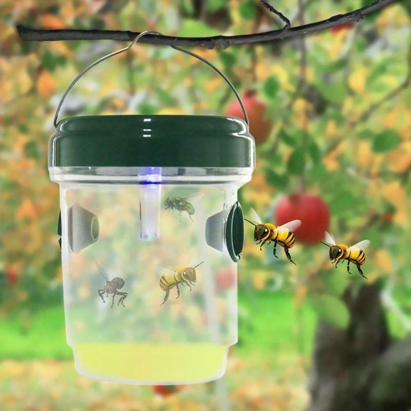 Solar Wasp Trap Fruit Fly Catcher LED Light Orchard Non-toxic Waterproof Insect Killer Pest Bees Control Garden Repellent