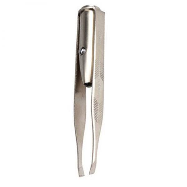 Stainless Steel Eyebrow Tweezers Hair Remover Trimmer with LED Silver - stringsmall