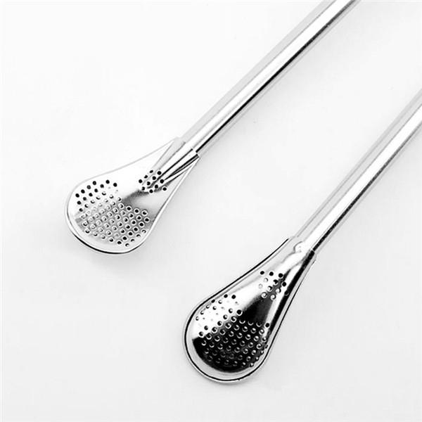 Stainless Steel Filtering Drink Straw Spoon for Tea Filter Milkshakes Silver