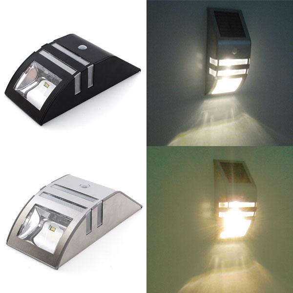Stainless Steel Solar Power Highlight 2-LED PIR Induction Wall Light with Warm Yellow Lamplight Stainless Steel
