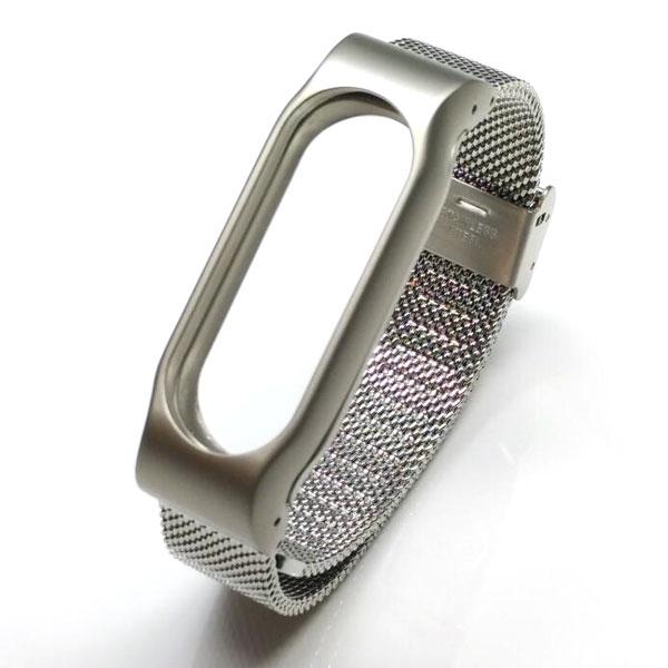 Stainless Steel Smart Wrist Strap w/ Metal Frame for Xiaomi Mi Band 2 Silver
