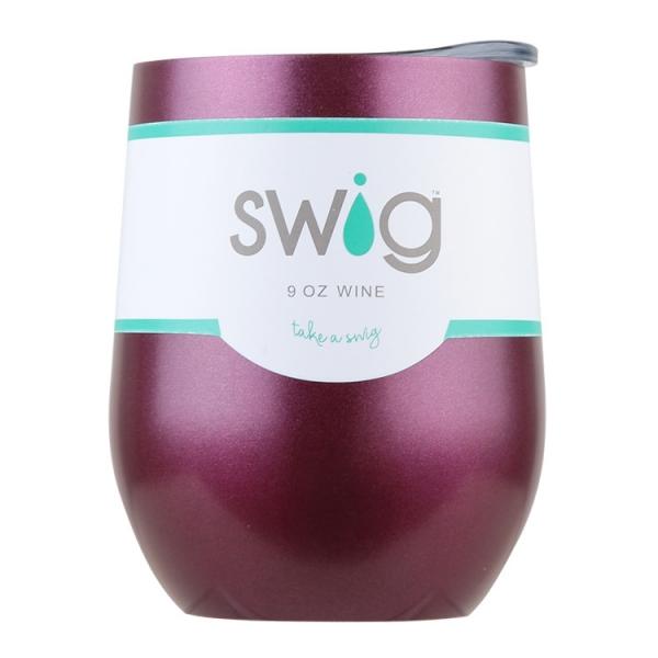 Swig 9 OZ Vacuum U-shaped  Stainless Steel Wine Cup with Lid - Coffee Red