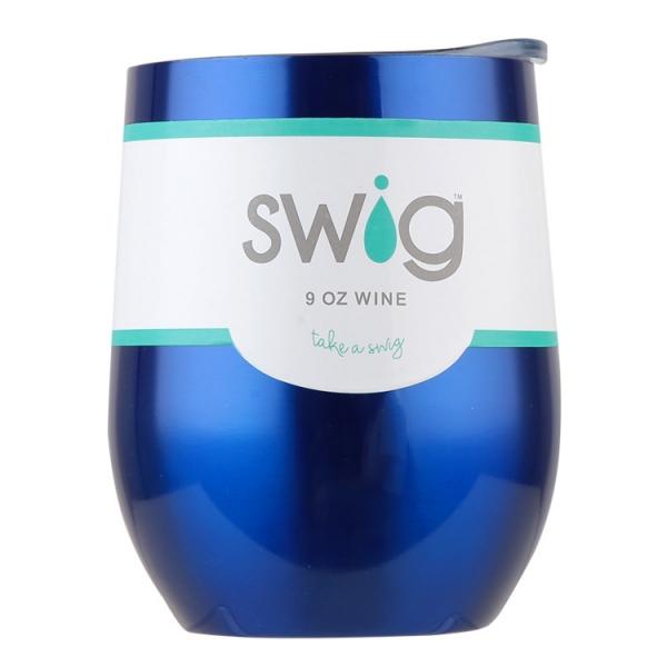 Swig 9 OZ Vacuum U-shaped Stainless Steel Wine Cup with Lid - Pearlized Blue
