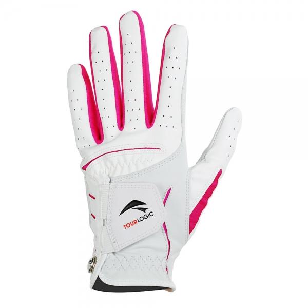 TOURLOGIC Women's Full Finger Goat Skin + PU Leather Golf Gloves White & Red