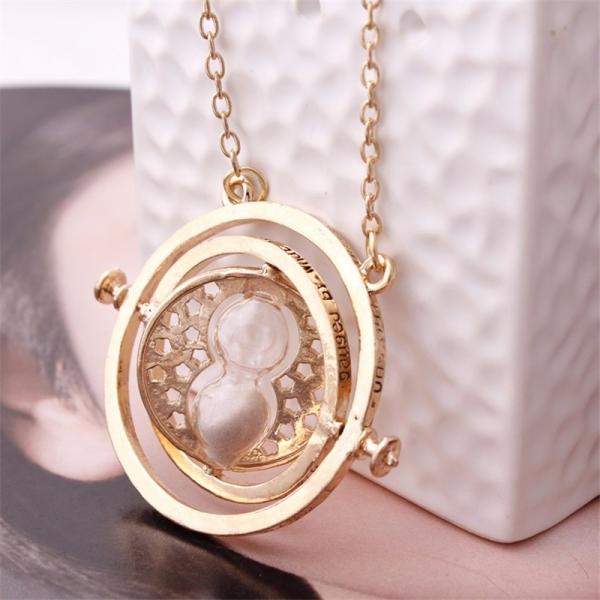 Time Turner Rotating Hourglass Pendant Necklace Golden Edge & Gray