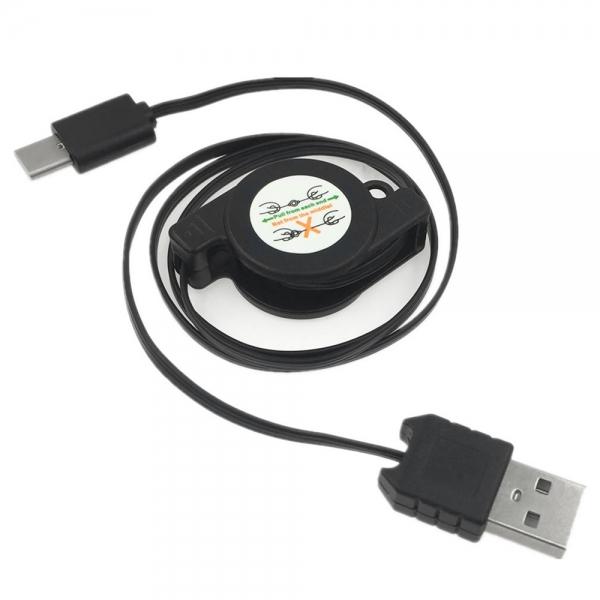 USB 3.1 Type C to USB 2.0 Retractable Data Sync & Charging Cable Black