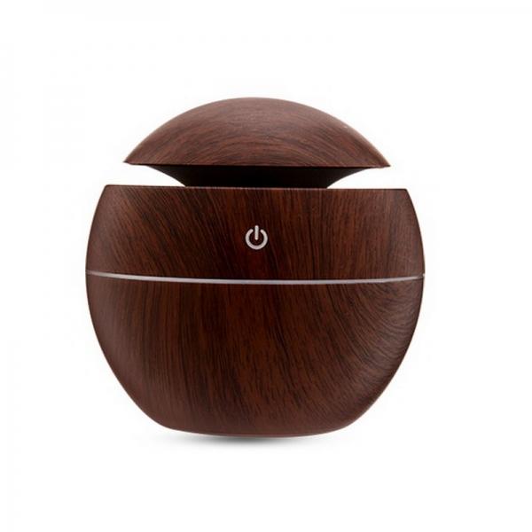 USB Aroma Humidifier Ultrasonic Cool Mist Humidifier Air Purifier  Night Light Round Cover Wood Grain for Office Home Car - Dark Color