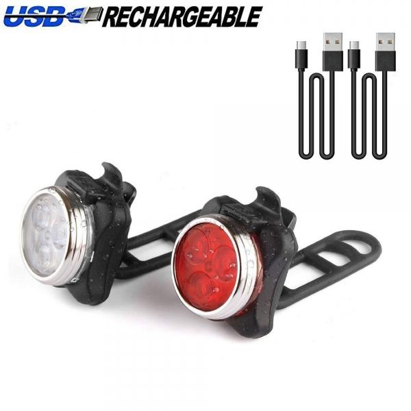 USB Rechargeable Super Bright LED Front and Back Rear Bicycle Lights
