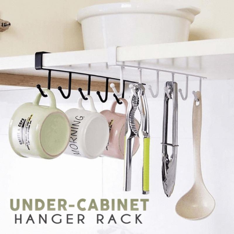 Under-Cabinet Hanger Rack 6 Hooks Black/White Iron Hooks Cup Holder Hanging Bathroom Hanger Kitchen Organizer Rack Home Decor