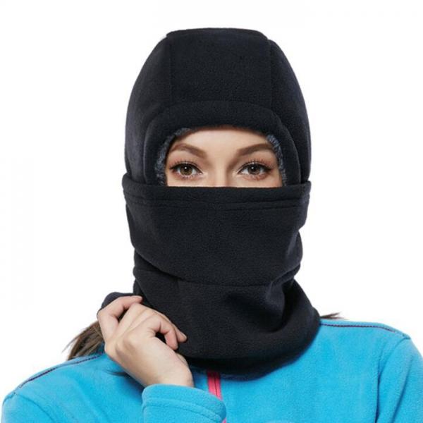 Unisex Full Face Mask Fleece Cap Neck Warmer Hood Plush Lining Winter Sports Multifunctional Ski Hat Black