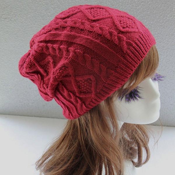 Knitted Warm Hat Thick Twist Pile Knit Cap Unisex Fashion Wool Beanies Hat - Red