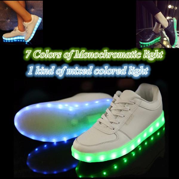 Unisex USB LED Light Luminous Lace Up Shoes Sportswear Sneaker Luminous Casual Shoes White Size 40