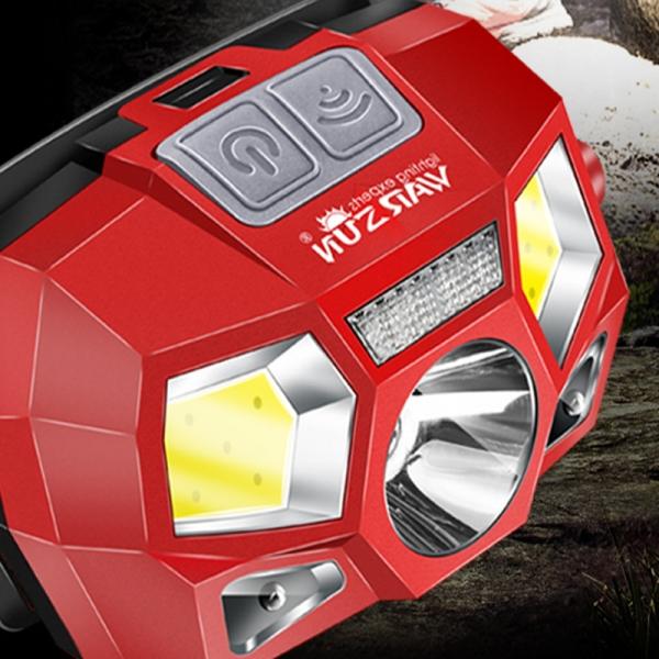 WARSUN 60°Rotating Smart Inductive Headlight LED Hight Lumens Outdoor Waterproof Headlamp - Red